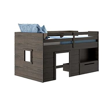 Max & Lily Loft Bed Twin Size, Solid Wood Low Loft Bed with Storage Drawer and Ladder, Modern Farmhouse Loft Bed for Kids, Barnwood Brown - Image 3