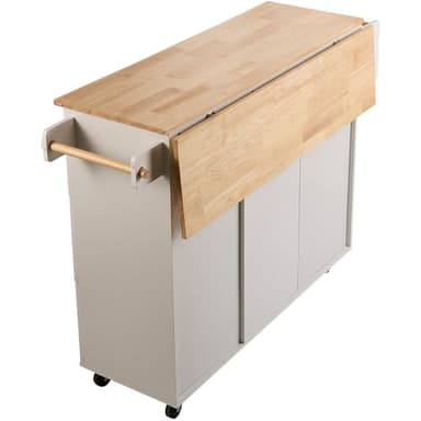 VEVOR Kitchen Island Cart, 45.3x39 inch Rolling Kitchen Table, Mobile Carts with Storage Cabinet and Solid Wood Top, Portable Islands with Wheels, Spice Rack, Towel Rack, Drop Leaf and Drawer, White - Image 12