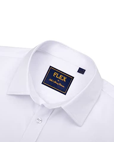 Alimens & Gentle Mens Short Sleeve Dress Shirts Wrinkle Free Solid Casual Button Down Shirts with Pocket, White, Medium - Image 3