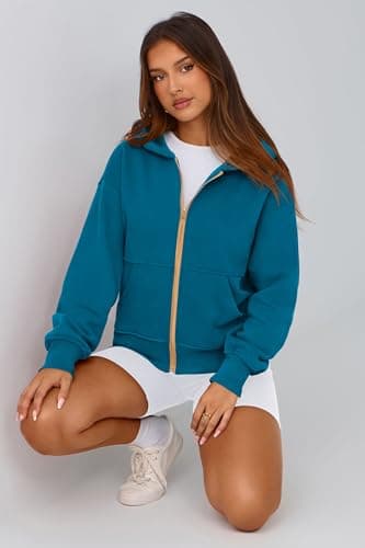 PRETTYGARDEN Hoodies for Women Sweatshirt Zip Up Hoodie Fall Fashion 2025 Trendy Long Sleeve Jackets Winter Clothing Outfits (Lake Blue,X-Large) - Image 8