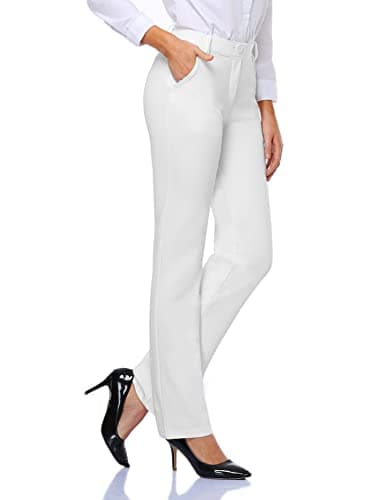 Tapata Women's 26''/28''/30''/32''/34'' Stretchy Straight Dress Pants with Pockets Tall, Petite, Regular for Office Work Business 28", White, S - Image 1