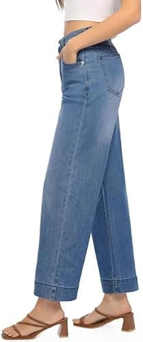 Womens High Waisted Stretchy Jeans - Wide Leg, Baggy, Loose, Trendy Jeans for Women - Image 6