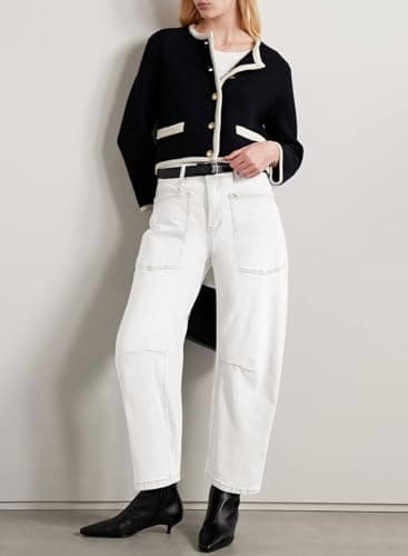 EVALESS Womens Baggy Barrel White Jeans High Waisted Wide Leg Boyfriend Denim Ankle Pants Size 10 - Image 6