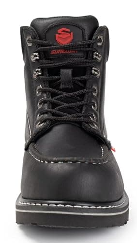 SUREWAY 6” Waterproof Mens Heavy Duty Soft Toe Work Boots for Men,Goodyear Welt,Comfortable & Durable,Oil/Slip Resistant,Full Grain Leather,EH Safety,Wedge Moc Toe Industrial Construction BLACK - Image 7