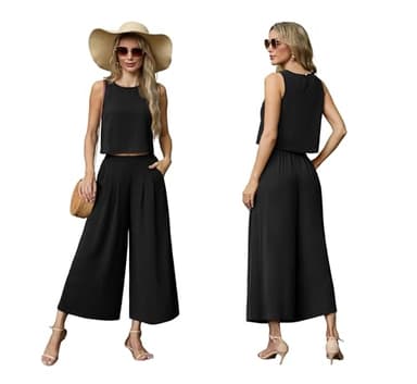 Lepunuo Women's Summer 2 Piece Outfits Sleeveless Tank Crop Top and Casual Wide Leg Pants Lounge Summer Trendy Clothes - Image 5