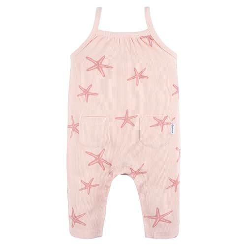 Gerber Baby Girls Sleeveless Cotton Long-Leg Romper Jumpsuit, Starfish, 18 Months - Image 1