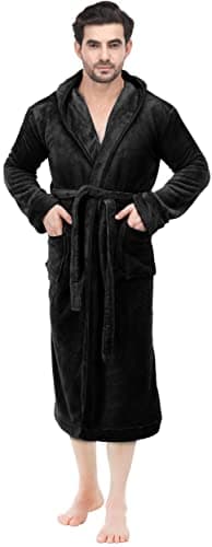 NY Threads Mens Hooded Fleece Bathrobe Plush Long Spa Robe Pack of 1, Large/X-Large, Black - Image 3