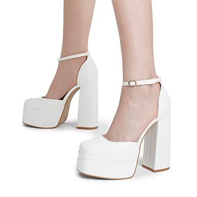 DREAM PAIRS Women’s High Chunky Platform Closed Toe Block Heels Square Toe Ankle Strap Dress Wedding Party Pumps Shoes Aurelia,Size 7.5,White,SDPU2319W - Image 7