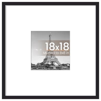 upsimples 18x18 Picture Frame, Display Pictures 8x8 with Mat or 18 x 18 Without, Wall Hanging Square Frames, Black, 1 Pack - Image 1