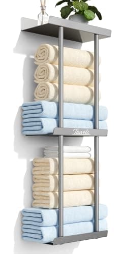 Towel Racks for Bathroom - Bathroom Towel Storage Rack Wall Mounted, Grey Wall Towel Holder for Rolled Towels - Image 1
