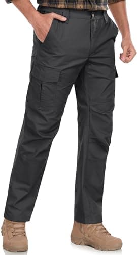 SPOSULEI Mens Cargo Pants Waterproof Ripstop Durable Tactical Work Pants Outdoor Lightweight Utility Hiking Working Construction Pants with 7 Pockets Black 30Wx32L - Image 2