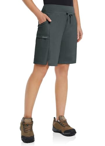 baleaf Women's Hiking Long Shorts 9" Quick Dry Hiking Bermuda Cargo for Curvy Lightweight Knee Length Shorts Pockets Dark Grey Size XL - Image 2
