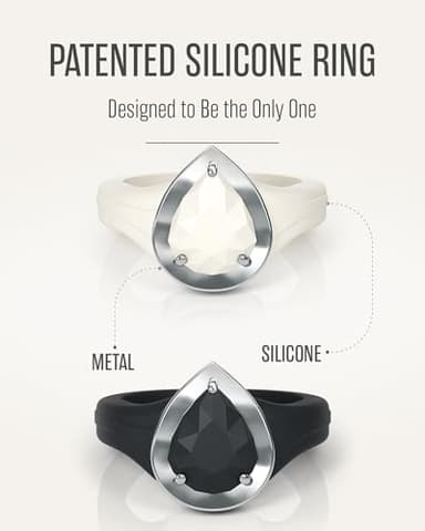 Rinfit Silicone Rings Women - Rubber Wedding Bands Stackable Ring Enhancer- Metal Framed Pear - Pack I: Black & White/Silver, Size 8 - Image 2
