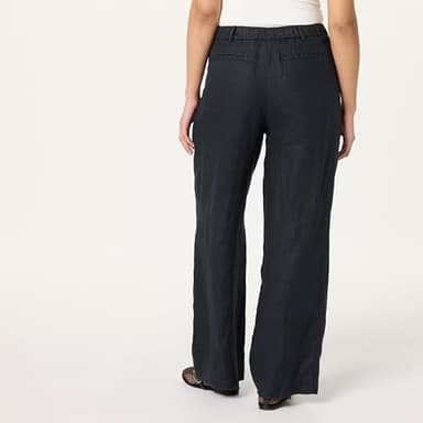 The Drop Women’s Amalia Relaxed Pleated Trousers, Black Linen, XL - Image 2