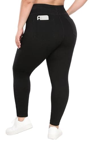 IUGA Plus Size Jeans Jeggings for Women Tummy Control Stretchy Jeans High Waisted Pull on Plus Size Leggings Pants Clothes(Black, 1X) - Image 1