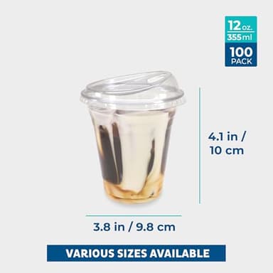 Freshware Clear Plastic Cups with Strawless Sip Lids [100 Cups - 12 oz] Disposable Tumblers for Iced Coffee, Smoothie, Milkshake, Cold Drinks - Image 3