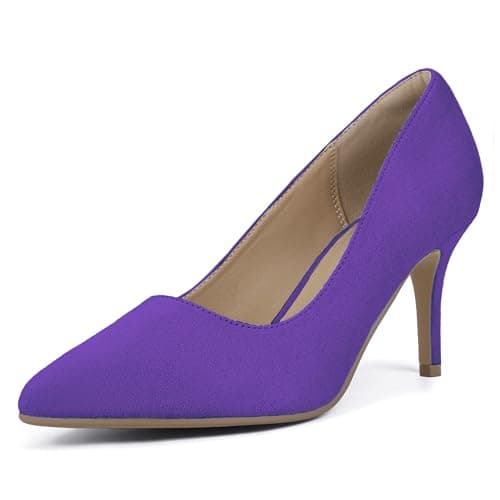 IDIFU Purple High Heels Pumps Closed Toe Heels Women's Pumps Stiletto Pointed Toe Dress Shoes Wedding Prom Bridal Work Office Bride Trendy Dressy Comfortable Classic Pumps Shoes(Purple Suede,6) - Image 1