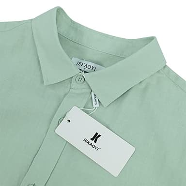 JEKAOYI Mens Casual Long Sleeve Cotton Linen Shirts Buttons Down Solid Plain Roll-Up Sleeve Summer Beach Shirts Mint Green - Image 5
