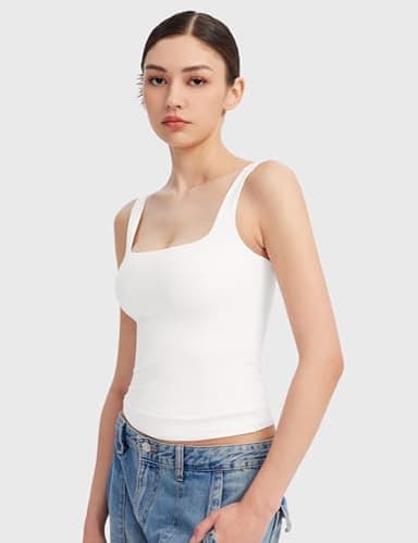 PUMIEY White Tank Tops for Women Square Neck Sleeveless Summer Tops, Splashed White X-Large - Image 3
