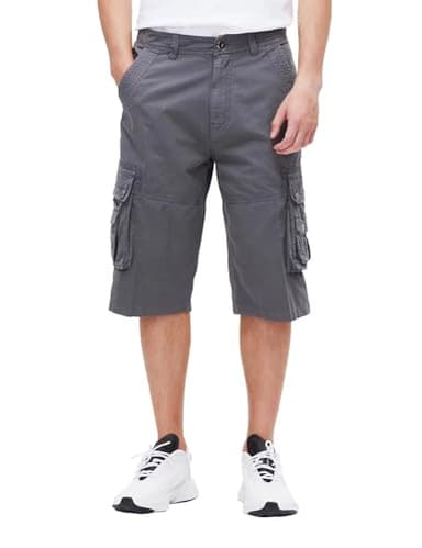 BEST SOUTH Men's Capri Long Twill Cargo Shorts Below Knee 13 Inches Cotton Relaxed Fit Casual Multi-Pocket Grey 40 - Image 2