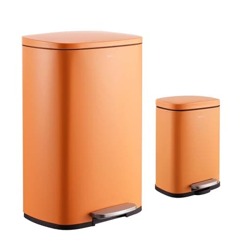 happimess HPM1006K Connor Rectangular 13.2-Gallon Trash Can with Soft-Close Lid and Free Mini Trash Can, Carrot Cake, Fingerprint Resistant, Modern, Minimalistic for Home, Kitchen, Bedroom, Bathroom - Image 1