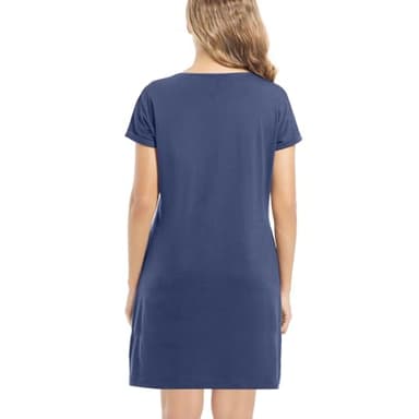 GEHENG Summer Dresses for Women2025 Beach Dresses V-Neck Oversized T-Shirt Casual Loose and Breathable Dress Pocket Dress Women Clothes Blue - Image 5