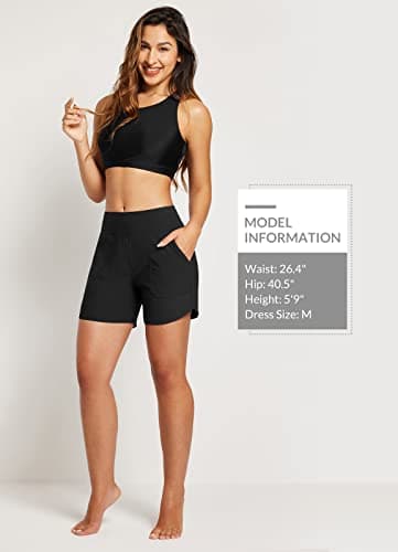 baleaf Women's Swim Shorts Tummy Control Modest Swimsuits Bathing Suit Bottoms 5" Board Shorts Beach Trunks with Pockets Black L - Image 6