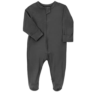 Aablexema Baby Zipper Pajamas Bamboo Rayon, 3pcs Unisex Infant Onesie with Mitten Long Sleeve Footed Pjs(Dark Grey & Olive & Blue,3-6m) - Image 3