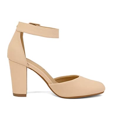 DREAM PAIRS Women's High Heel Ankle Strap Closed Toe Chunky Wedding Party Pumps Shoes,Size 8.5,Nude/Nubuck,Angela - Image 3