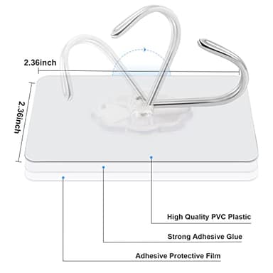 Anffeary 10 Packs Wall Hooks for Hanging Heavy Duty 22lb(Max), Waterproof Transparent Self Adhesive Wall Hooks Sticky Hooks Wall Hangers for Door Bathroom Shower Kitchen Outdoor Utility Hooks Hanger - Image 2