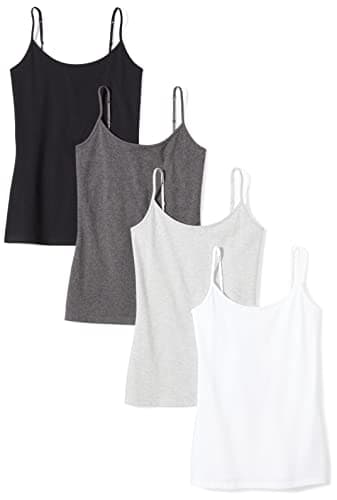 Amazon Essentials Women's Slim-Fit Camisole, Pack of 4, Black/Charcoal Heather/Light Grey Heather/White, Large - Image 1