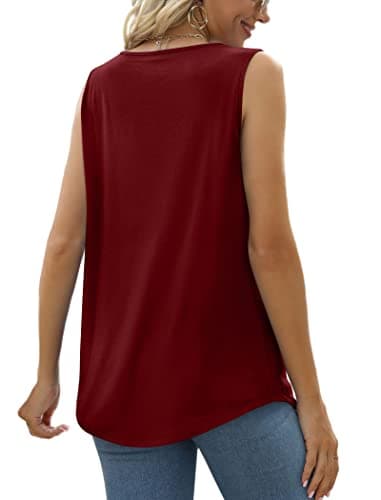 Shirts for Women Sleeveless Flowy Tank Tops Square Neck Summer Blouses Burgundy S - Image 3