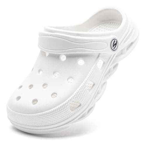 HOBIBEAR Boys Girls Classic Graphic Kids Garden Clogs Slip on Water Shoes (White-Size 4 Big Kid) - Image 1