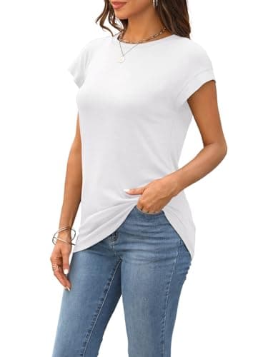 SUNBS 3 Pack Womens Summer Tops Cap Sleeve T Shirts Business Causal Dressy Basic Tee Fashion Trendy Cute Outfits 2025 White/CoffeeGrey/Black L - Image 4