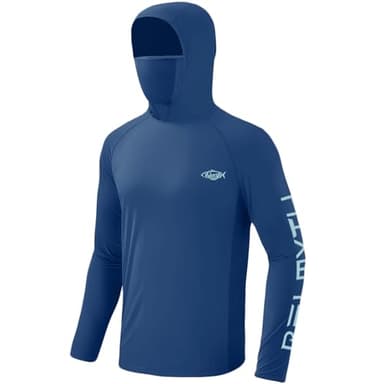 Palmyth Fishing Shirts for Men Long Sleeve Sun Protection Hoodie with UV UPF 50+ Neck Gaiter Navy Skull Pirate X-Large - Image 2