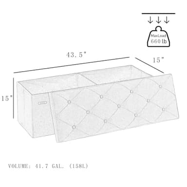 HAUSFRAU 43.5 Inches Ottoman with Storage Bench, Folding Ottoman Bench Foot Rest Stool, Bedroom Bench, Holds up to 660 lb, Linen Beige - Image 2