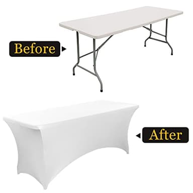 BIFENBI 6FT White Fitted Tablecloths for Rectangle Tables, 2 Pcs - Stretch Spandex Table Cover Protector for Banquet, Massage Bed, Wedding, Birthday, 72 Length x 30 Width x 30 Height Inches - Image 4