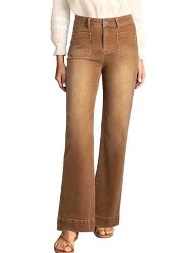 Astylish Women's Wide Leg Jeans High Waisted Stretchy Straight Leg Jeans Loose Denim Pants with Pocket Size 6 Brown - Image 1