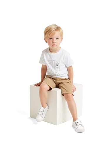 K KomForme Toddler Boys & Girls Shoes Kids Canvas Sneakers with Cartoon Dual Hook and Loops, Size 12 Little Kid, White - Image 6