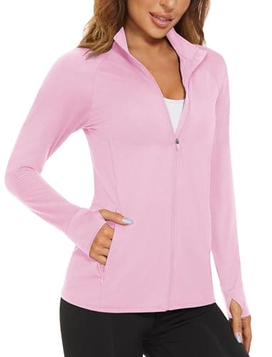 MAGCOMSEN Women's Zip Up Lightweight Long Sleeve Jacket UV Sun Protection Quick Dry Active Shirts Jacket with Zipper Pockets Light Pink 2XL - Image 1