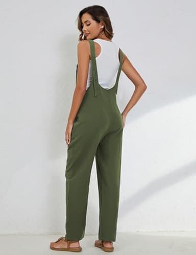 Yeokou Womens Overalls Linen Cotton Jumpsuits Loose Casual Jumpers with Pockets(ArmyGreen-M) - Image 4