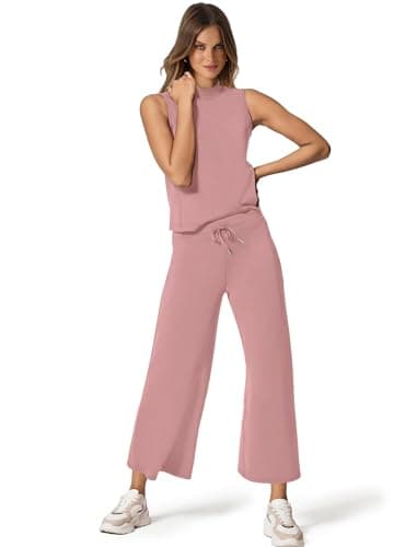 SAMPEEL Matching Sets Women Clothing 2 Piece Sets Summer Casual Mock Neck Lounge Sets Sleeveless Wide Leg Pants Vacation Outfits Sweat Set - Image 2