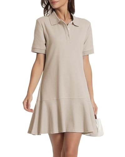 YEXPINE Polo Dress for Women Short Sleeve Ruffle Hem Golf Tennis Summer Mini Dresses Oatmeal - Image 1