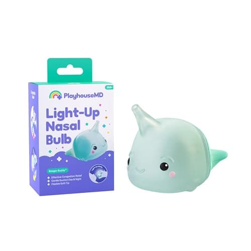 Playhouse MD Booger Buddy Nasal Bulb, Narwhal - with LED Light for Babies & Toddlers – BPA-Free Snot Remover for Infant Stuffy Nose and Congestion Relief – Easy to Clean Design - Image 1