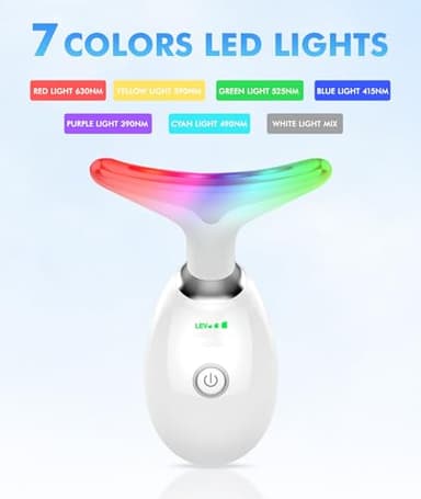 SDKWDH Red-Light-Therapy-for-Face-and-Neck, 7 Color Face Massager Tool for Wrinkles, Double Chin, Vibrating Facial Massager with Thermals for Skin Care, Glossy White - Image 2