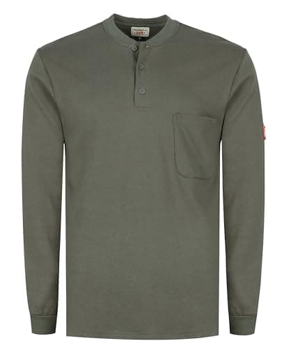 TICOMELA FR Shirts for Men Flame Resistant Shirt NFPA2112/CAT2 7oz Gray Fire Retardant Men's Long Sleeve Henley Shirts - Image 1