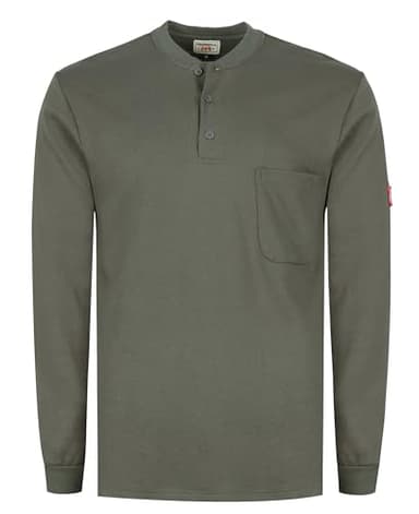TICOMELA FR Shirts for Men Flame Resistant Shirt NFPA2112/CAT2 7oz Gray Fire Retardant Men's Long Sleeve Henley Shirts - Image 1