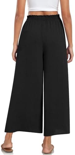 Bestbee Womens Palazzo Pants Dressy Casual Wide Leg Slacks Elastic Waist Business Flowy Pants with Pockets, L, Black - Image 3