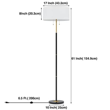 Karjoefar 2-Light Floor Lamp, Mid Century Floor Lamp with White Fabric Shade, Standing Lamp Tall Lamp for Living Room Bedroom, 3 Color Temperatures 9W Bulb Include - Image 7