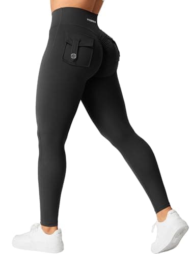 YEOREO Leggings with Pockets for Women Charm Scrunch Workout Leggings V Cross Waist Butt Lifting Gym Yoga Pants Black M - Image 1